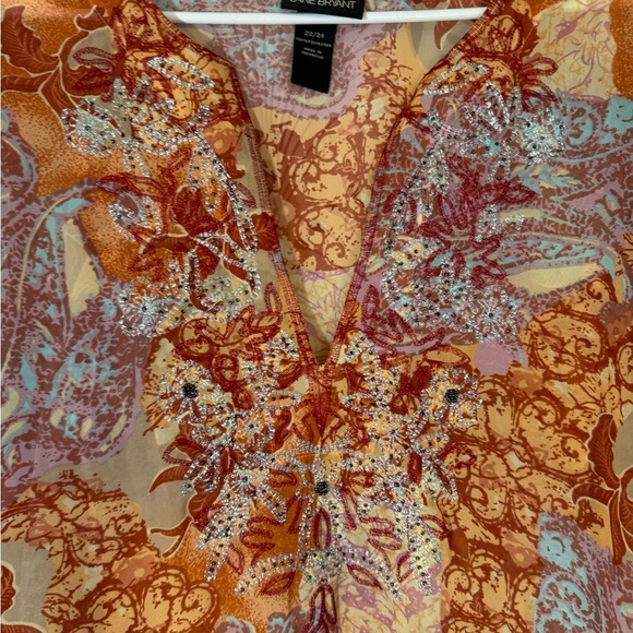 Lane Bryant Orange Brown Graphic Long Sleeve Blouse - Picture 2 of 7